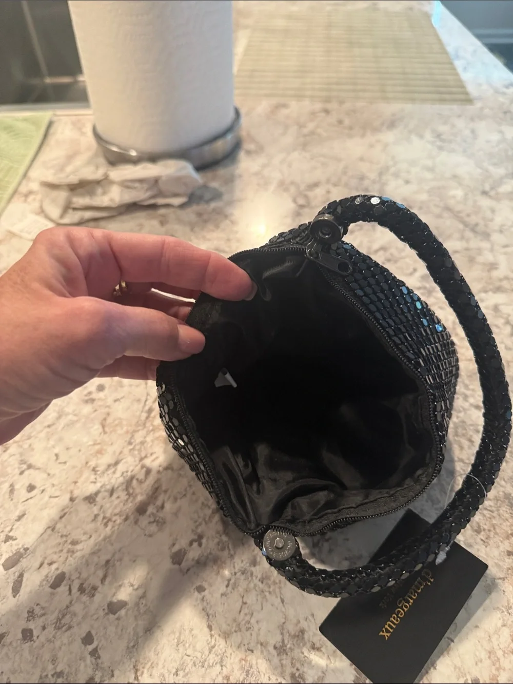 d'argeaux Black Sequin Wristlet Clutch